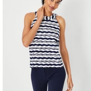 Ann Taylor dark blue &white wave print halter top Size Small Excellent condition